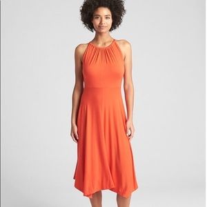 Halter-Neck Handkerchief Midi Dress in Orange